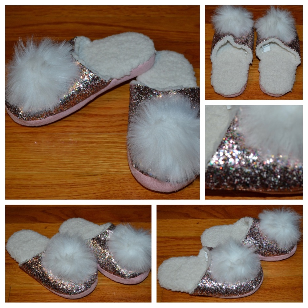Youth girls pink fuzzy slippers, size M 2-3